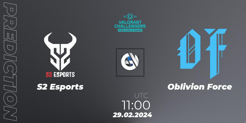 S2 Esports vs Oblivion Force: Betting TIp, Match Prediction. 29.02.24. VALORANT, VALORANT Challengers Hong Kong and Taiwan 2024: Split 1