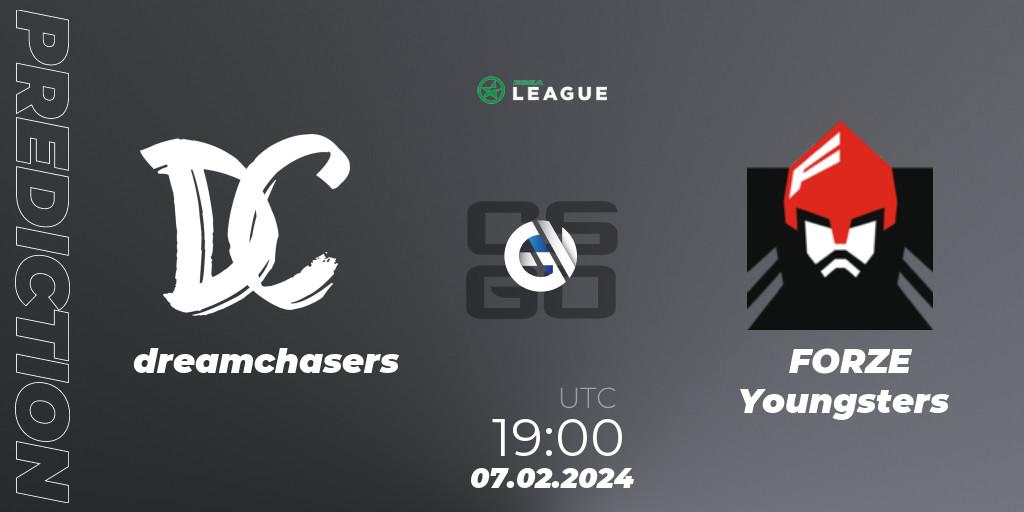 dreamchasers vs FORZE Youngsters: Betting TIp, Match Prediction. 07.02.2024 at 19:00. Counter-Strike (CS2), ESEA Season 48: Advanced Division - Europe
