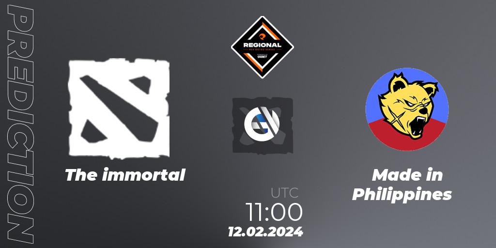 The immortal vs Made in Philippines: Betting TIp, Match Prediction. 12.02.2024 at 13:00. Dota 2, RES Regional Series: SEA #1