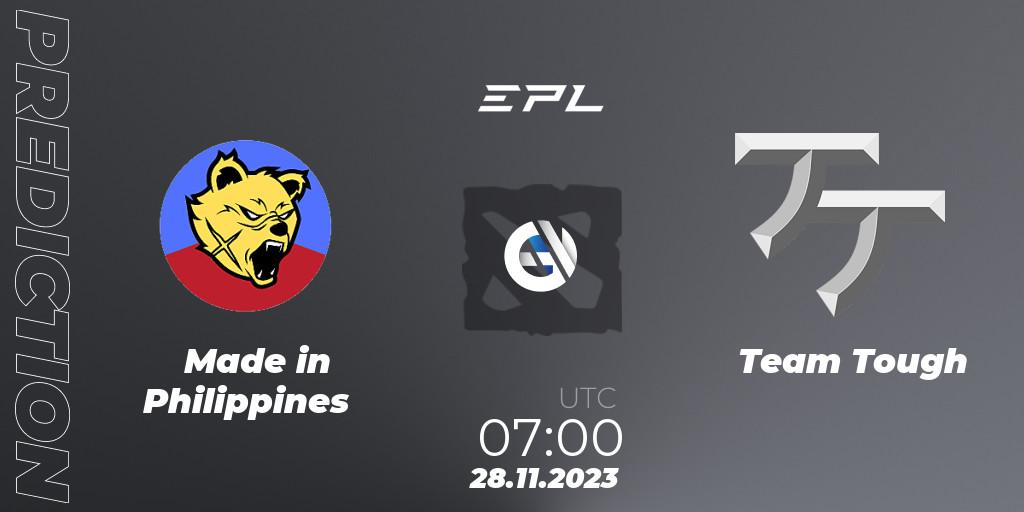 Made in Philippines vs Team Tough: Betting TIp, Match Prediction. 28.11.2023 at 07:05. Dota 2, EPL World Series: Southeast Asia Season 1