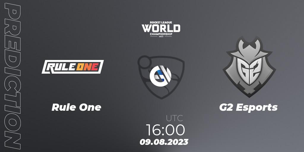 Rule One vs G2 Esports: Betting TIp, Match Prediction. 09.08.2023 at 17:15. Rocket League, Rocket League Championship Series 2022-23 - World Championship Group Stage