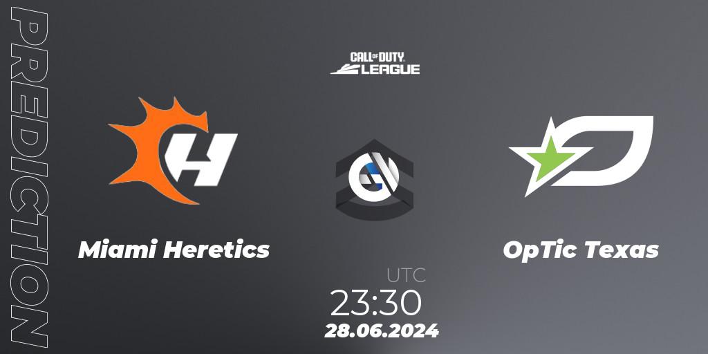 Miami Heretics vs OpTic Texas: Betting TIp, Match Prediction. 28.06.2024 at 23:30. Call of Duty, Call of Duty League 2024: Stage 4 Major