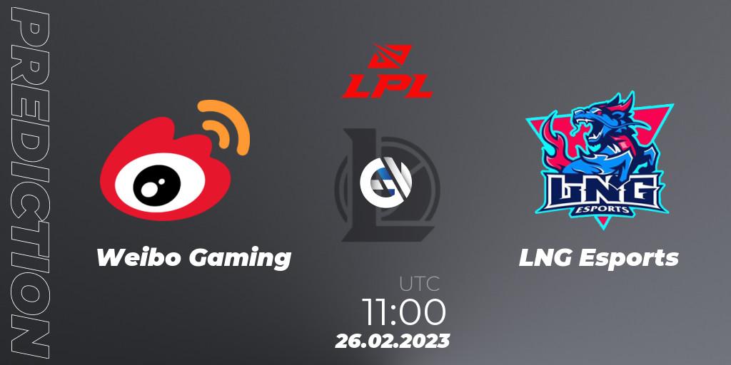 Weibo Gaming vs LNG Esports: Betting TIp, Match Prediction. 26.02.2023 at 12:00. LoL, LPL Spring 2023 - Group Stage