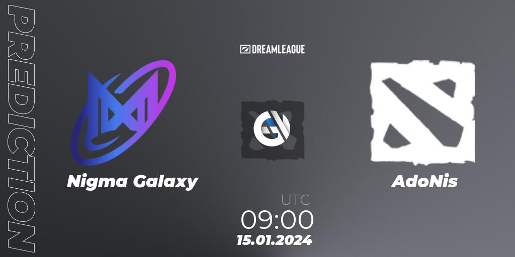 Nigma Galaxy vs AdoNis: Betting TIp, Match Prediction. 15.01.2024 at 09:44. Dota 2, DreamLeague Season 22: MENA Closed Qualifier