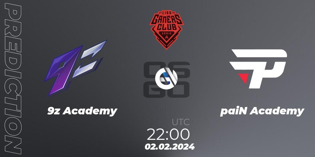 9z Academy vs paiN Academy: Betting TIp, Match Prediction. 02.02.2024 at 22:00. Counter-Strike (CS2), Gamers Club Liga Série A: January 2024