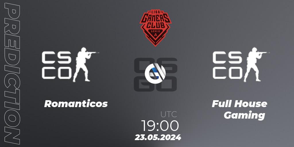 Romanticos vs Full House Gaming: Betting TIp, Match Prediction. 23.05.2024 at 19:00. Counter-Strike (CS2), Gamers Club Liga Série A: May 2024