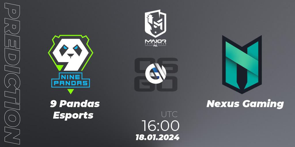 9 Pandas Esports vs Nexus Gaming: Betting TIp, Match Prediction. 18.01.2024 at 16:15. Counter-Strike (CS2), PGL CS2 Major Copenhagen 2024 Europe RMR Closed Qualifier