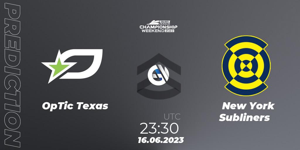 OpTic Texas vs New York Subliners: Betting TIp, Match Prediction. 16.06.2023 at 23:30. Call of Duty, Call of Duty League Championship 2023