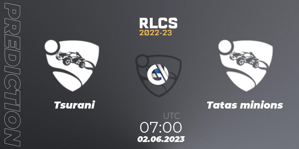 Tsurani vs Tatas minions: Betting TIp, Match Prediction. 02.06.2023 at 07:00. Rocket League, RLCS 2022-23 - Spring: Oceania Regional 3 - Spring Invitational