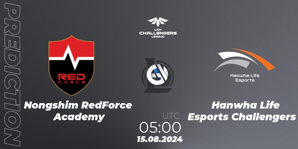 Nongshim RedForce Academy vs Hanwha Life Esports Challengers: Betting TIp, Match Prediction. 15.08.2024 at 05:00. LoL, LCK Challengers League 2024 Summer - Group Stage