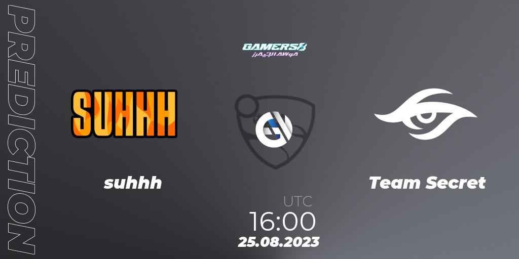suhhh vs Team Secret: Betting TIp, Match Prediction. 25.08.2023 at 16:15. Rocket League, Gamers8 2023