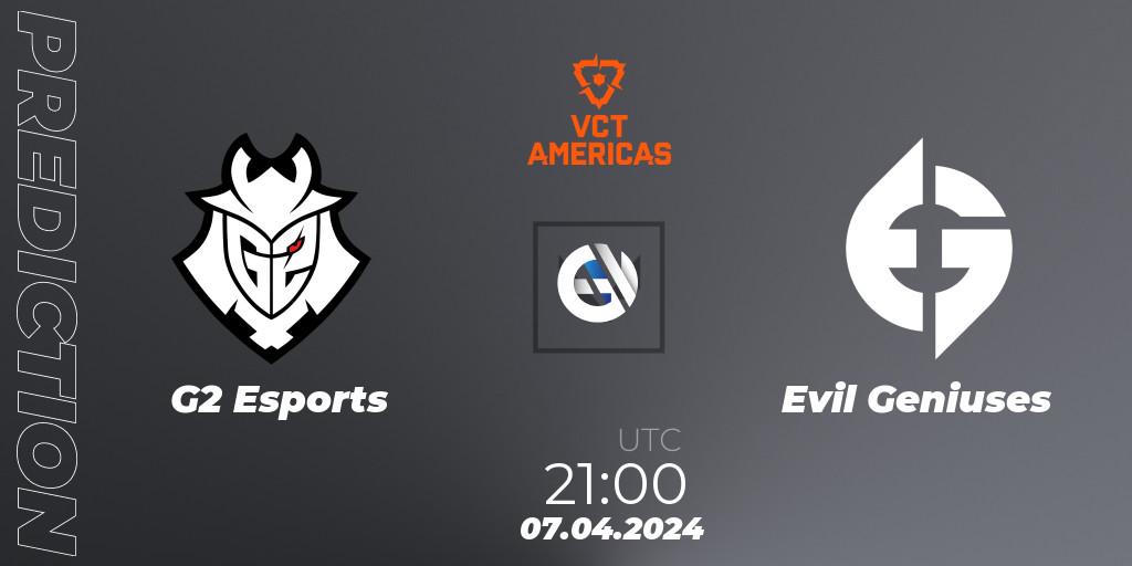 G2 Esports vs Evil Geniuses: Betting TIp, Match Prediction. 07.04.24. VALORANT, VALORANT Champions Tour 2024: Americas League - Stage 1 - Group Stage