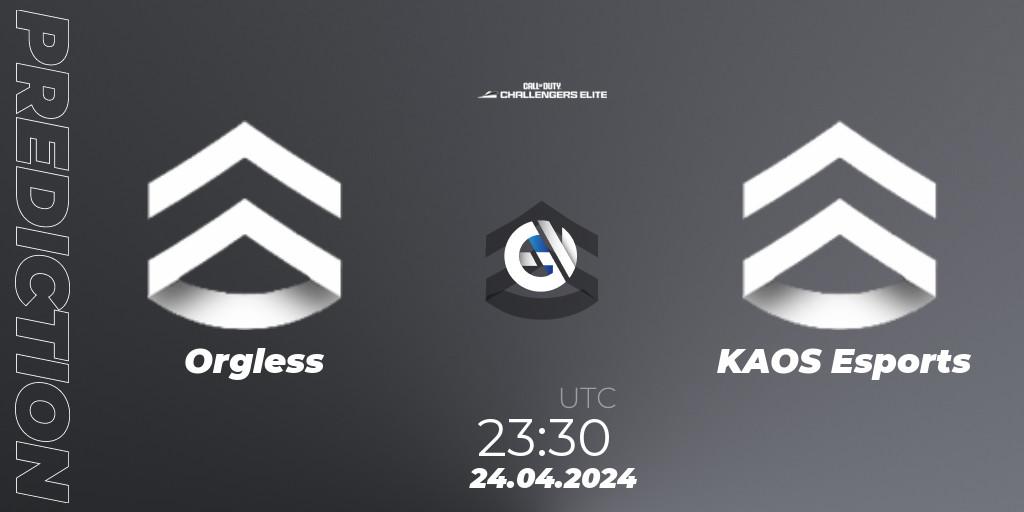 Orgless vs KAOS Esports: Betting TIp, Match Prediction. 24.04.2024 at 23:30. Call of Duty, Call of Duty Challengers 2024 - Elite 2: NA