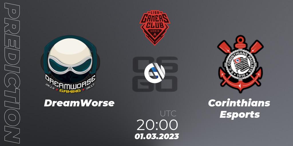 DreamWorse vs Corinthians Esports: Betting TIp, Match Prediction. 01.03.2023 at 20:00. Counter-Strike (CS2), Gamers Club Liga Série A: February 2023