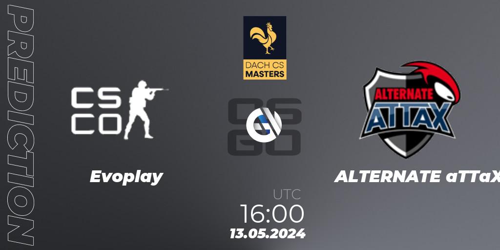 Evoplay vs ALTERNATE aTTaX: Betting TIp, Match Prediction. 13.05.2024 at 16:00. Counter-Strike (CS2), DACH CS Masters Season 1