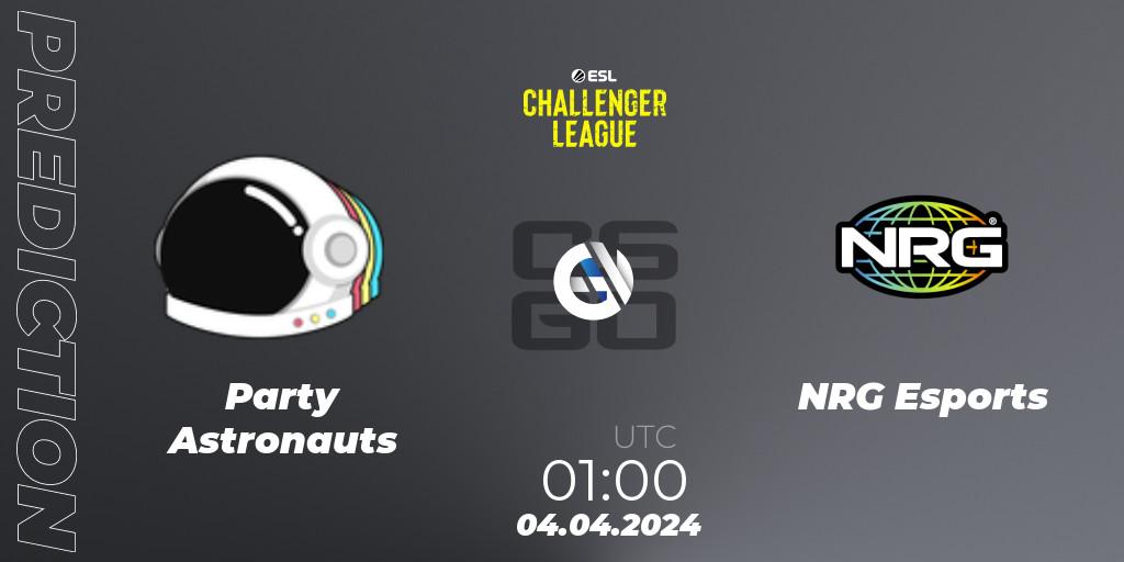Party Astronauts vs NRG Esports: Betting TIp, Match Prediction. 07.05.2024 at 01:00. Counter-Strike (CS2), ESL Challenger League Season 47: North America