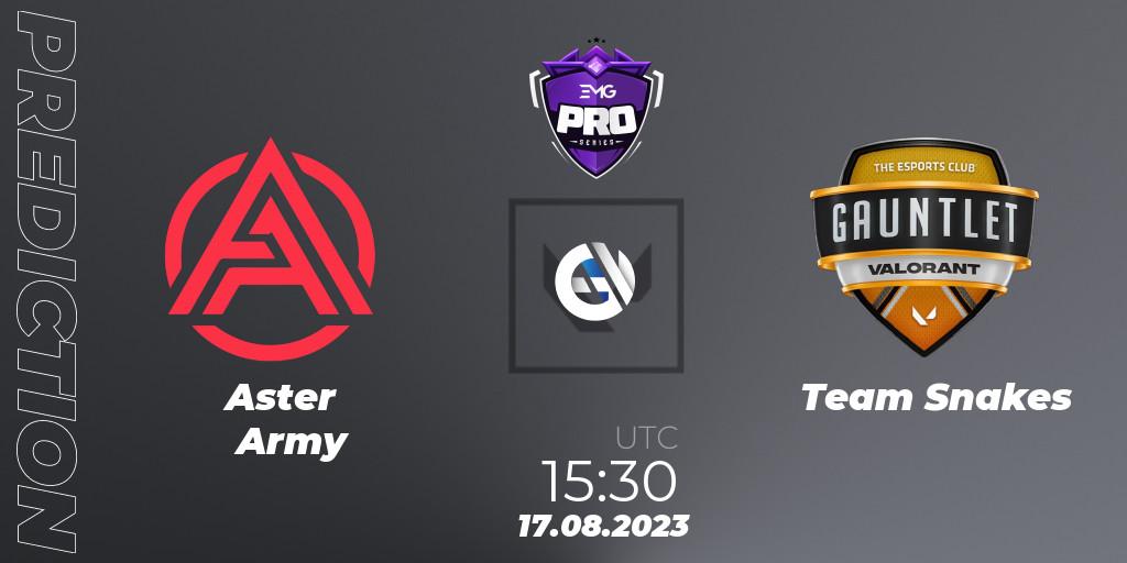  Aster Army vs Team Snakes: Betting TIp, Match Prediction. 17.08.2023 at 15:30. VALORANT, EMG Pro Series: South Asia