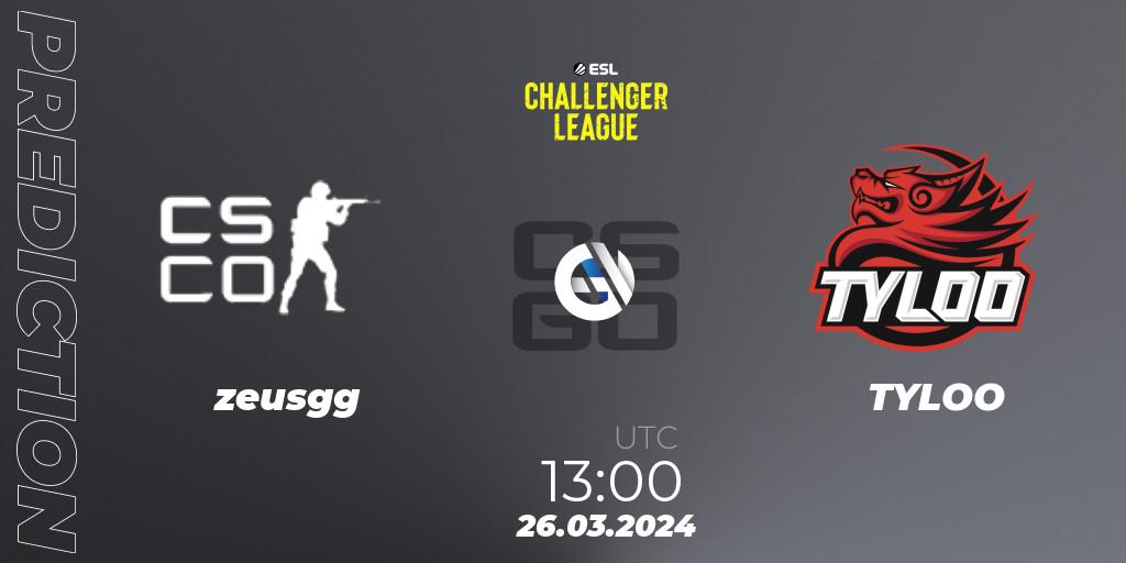 zeusgg vs TYLOO: Betting TIp, Match Prediction. 26.03.24. CS2 (CS:GO), ESL Challenger League Season 47: Asia