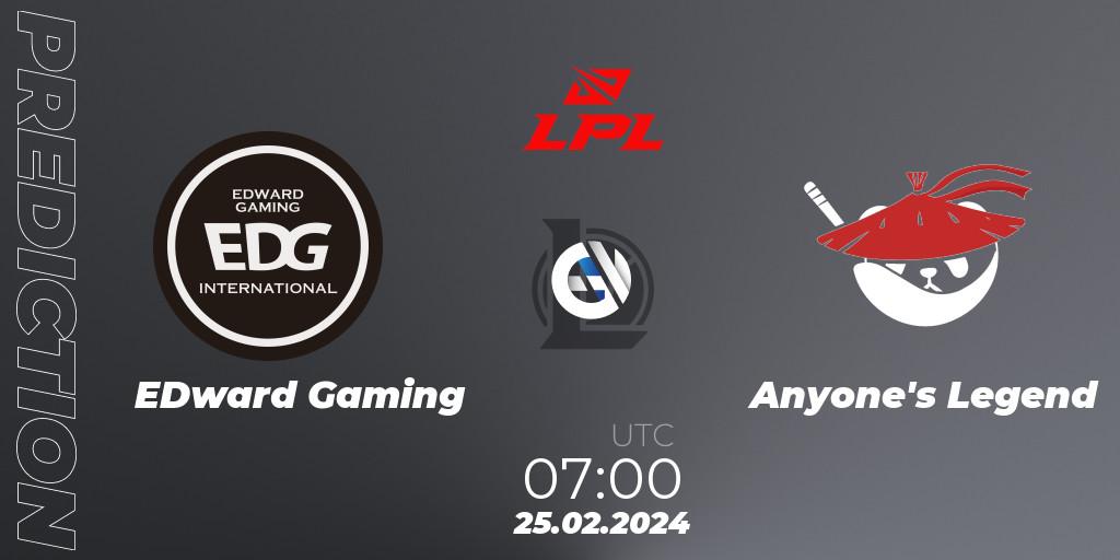EDward Gaming vs Anyone's Legend: Betting TIp, Match Prediction. 25.02.24. LoL, LPL Spring 2024 - Group Stage