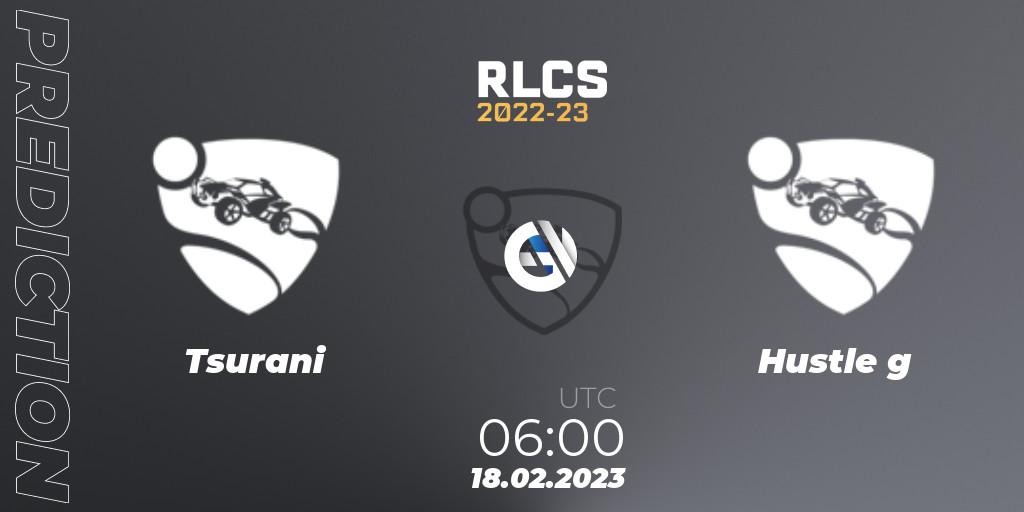 Tsurani vs Hustle g: Betting TIp, Match Prediction. 18.02.2023 at 06:00. Rocket League, RLCS 2022-23 - Winter: Oceania Regional 2 - Winter Cup