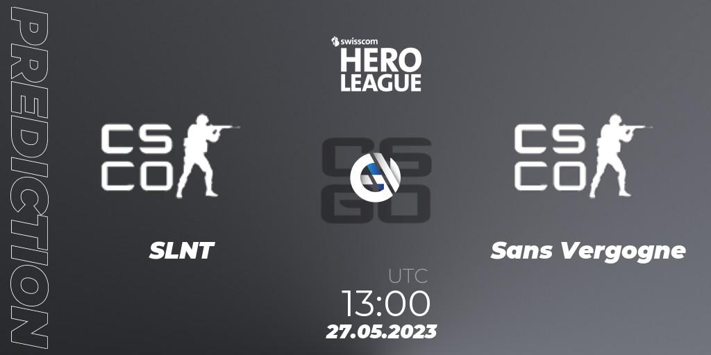 SLNT vs Sans Vergogne: Betting TIp, Match Prediction. 27.05.2023 at 13:00. Counter-Strike (CS2), Swisscom Hero League Spring 2023