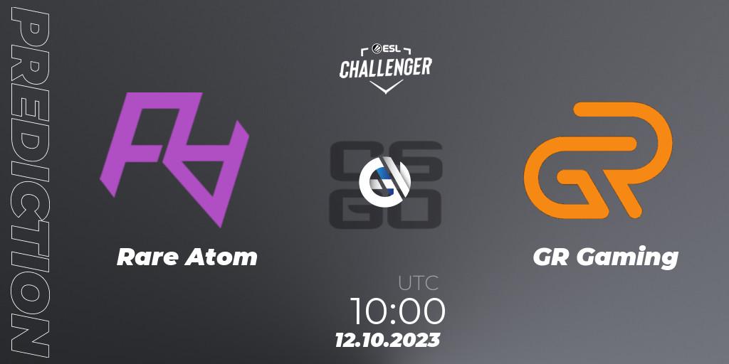 Rare Atom vs GR Gaming: Betting TIp, Match Prediction. 12.10.2023 at 10:10. Counter-Strike (CS2), ESL Challenger at DreamHack Winter 2023: Asian Open Qualifier