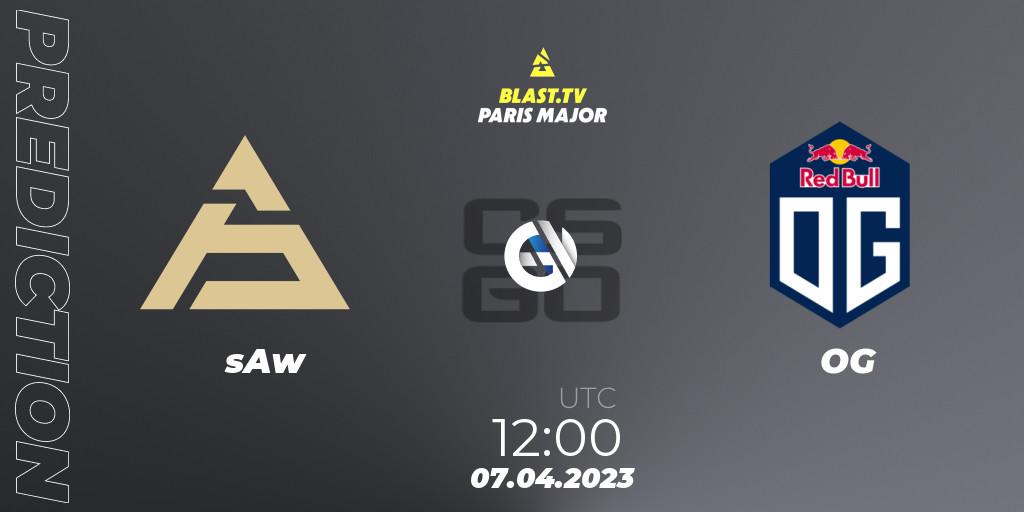 sAw vs OG: Betting TIp, Match Prediction. 07.04.2023 at 11:55. Counter-Strike (CS2), BLAST.tv Paris Major 2023 Europe RMR A