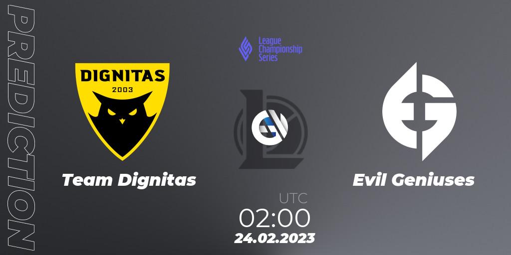 Team Dignitas vs Evil Geniuses: Betting TIp, Match Prediction. 24.02.2023 at 02:00. LoL, LCS Spring 2023 - Group Stage