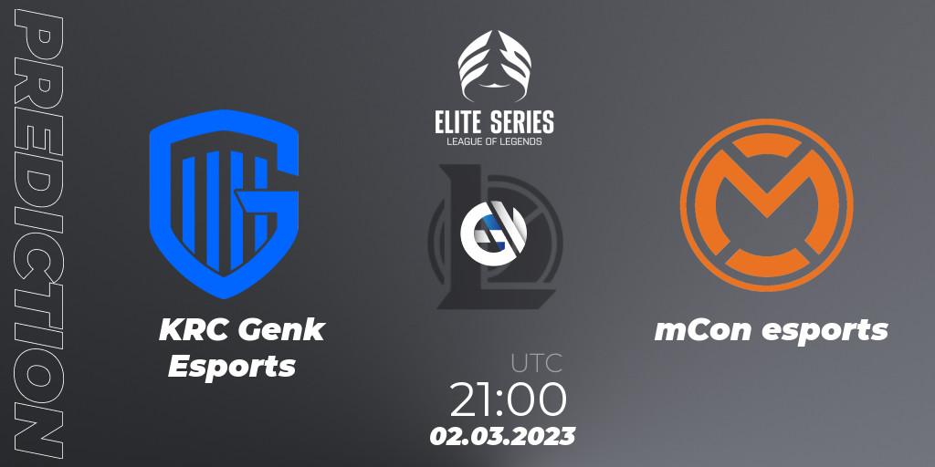 KRC Genk Esports vs mCon esports: Betting TIp, Match Prediction. 02.03.2023 at 21:00. LoL, Elite Series Spring 2023 - Group Stage