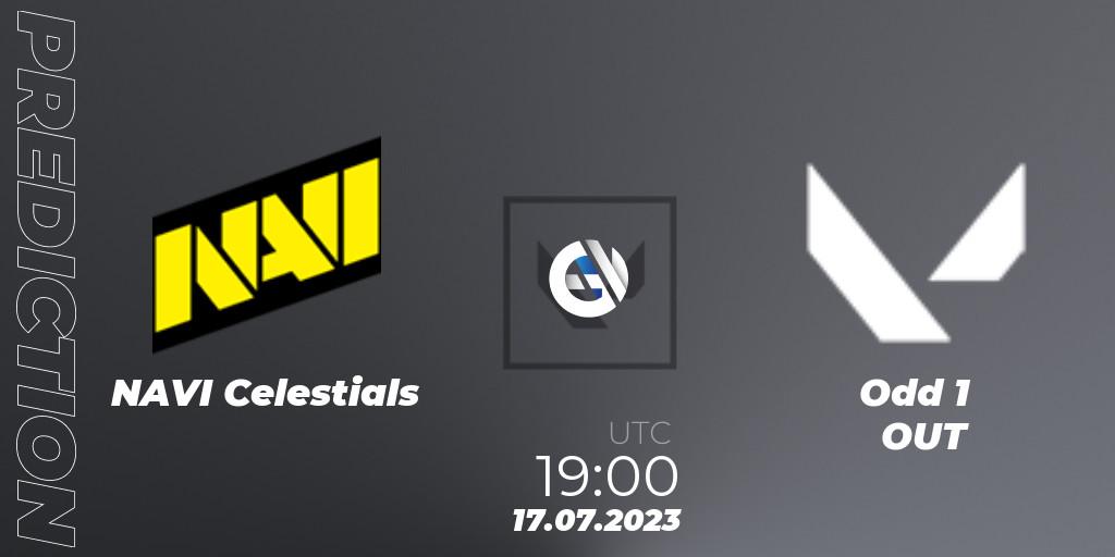 NAVI Celestials vs Odd 1 OUT: Betting TIp, Match Prediction. 17.07.2023 at 19:45. VALORANT, VCT 2023: Game Changers EMEA Series 2 - Group Stage
