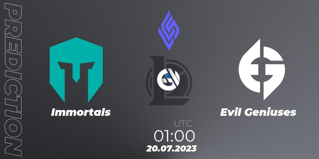 Immortals vs Evil Geniuses: Betting TIp, Match Prediction. 20.07.23. LoL, LCS Summer 2023 - Group Stage