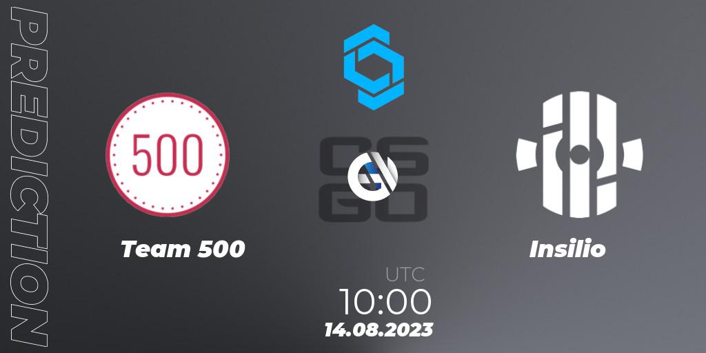 Team 500 vs Insilio: Betting TIp, Match Prediction. 14.08.2023 at 10:00. Counter-Strike (CS2), CCT East Europe Series #1