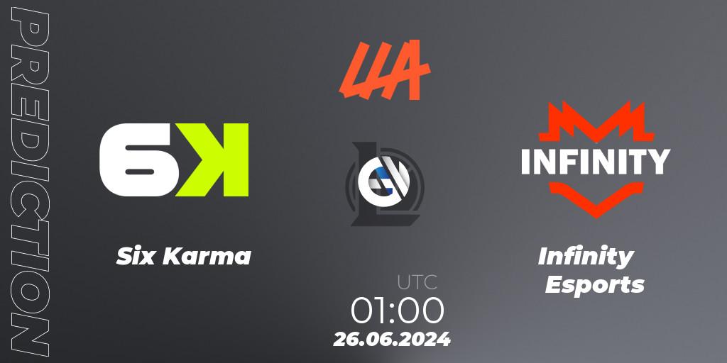 Six Karma vs Infinity Esports: Betting TIp, Match Prediction. 26.06.2024 at 01:00. LoL, LLA Closing 2024 - Group Stage