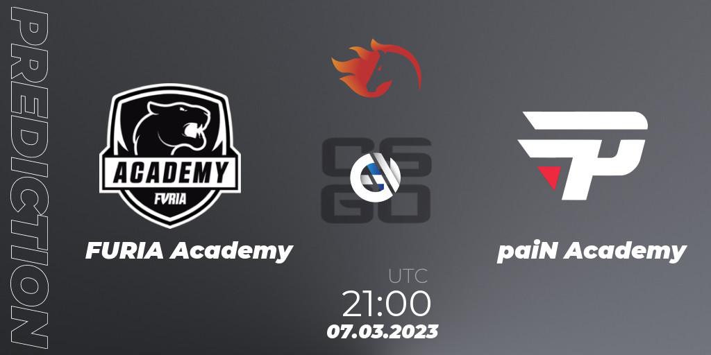 FURIA Academy vs paiN Academy: Betting TIp, Match Prediction. 07.03.2023 at 21:00. Counter-Strike (CS2), FiReLEAGUE Academy 2023 Online