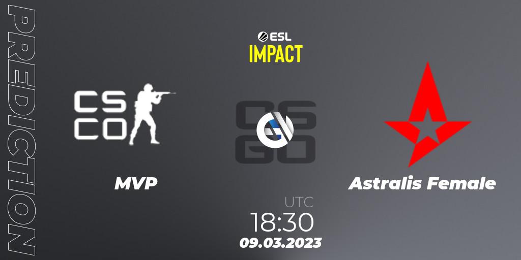MVP vs Astralis Female: Betting TIp, Match Prediction. 09.03.2023 at 18:30. Counter-Strike (CS2), ESL Impact League Season 3: European Division