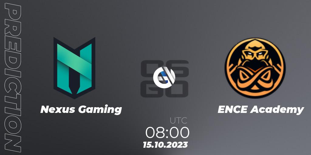 Nexus Gaming vs ENCE Academy: Betting TIp, Match Prediction. 15.10.2023 at 08:00. Counter-Strike (CS2), European Pro League Season 11: Division 2
