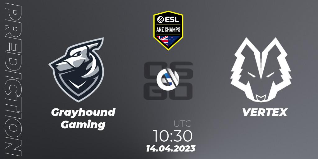 Grayhound Gaming vs VERTEX: Betting TIp, Match Prediction. 14.04.2023 at 10:50. Counter-Strike (CS2), ESL ANZ Champs Season 16