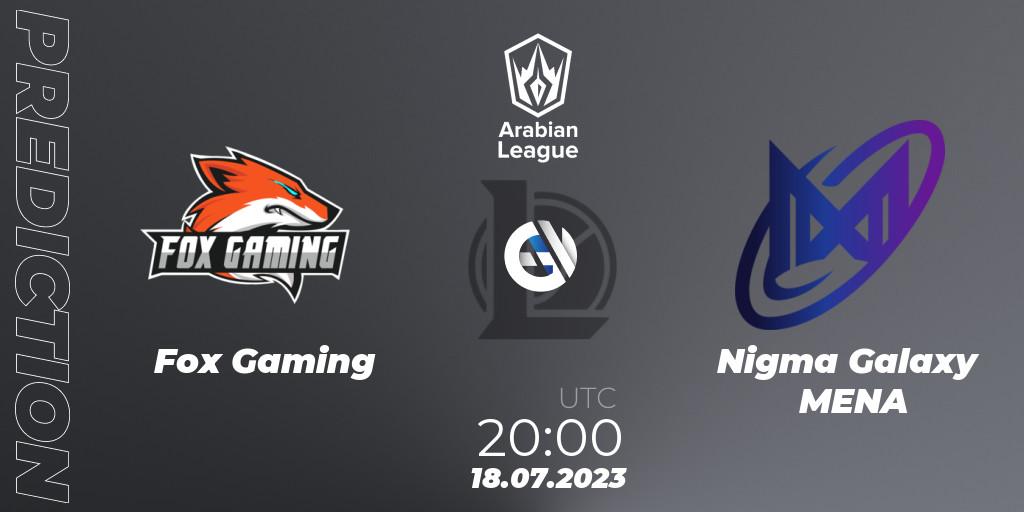 Fox Gaming vs Nigma Galaxy MENA: Betting TIp, Match Prediction. 18.07.2023 at 20:00. LoL, Arabian League Summer 2023 - Group Stage
