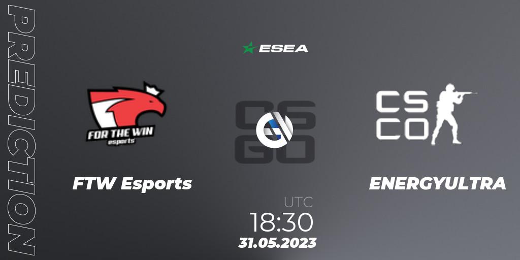 FTW Esports vs ENERGYULTRA: Betting TIp, Match Prediction. 31.05.2023 at 18:30. Counter-Strike (CS2), ESEA Advanced Season 45 Europe