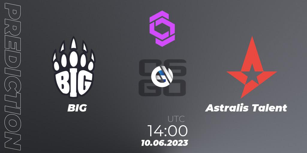 BIG vs Astralis Talent: Betting TIp, Match Prediction. 10.06.2023 at 14:15. Counter-Strike (CS2), CCT West Europe Series 4