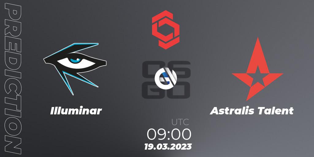 Illuminar vs Astralis Talent: Betting TIp, Match Prediction. 19.03.2023 at 09:00. Counter-Strike (CS2), CCT Central Europe Series #5