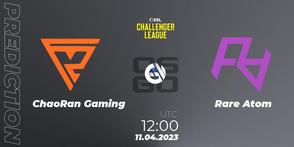 ChaoRan Gaming vs Rare Atom: Betting TIp, Match Prediction. 11.04.2023 at 12:00. Counter-Strike (CS2), ESL Challenger League Season 45: Asia-Pacific