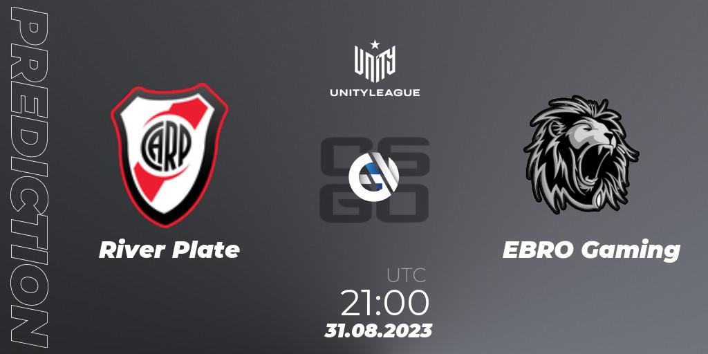 River Plate vs EBRO Gaming: Betting TIp, Match Prediction. 31.08.2023 at 21:00. Counter-Strike (CS2), LVP Unity League Argentina 2023