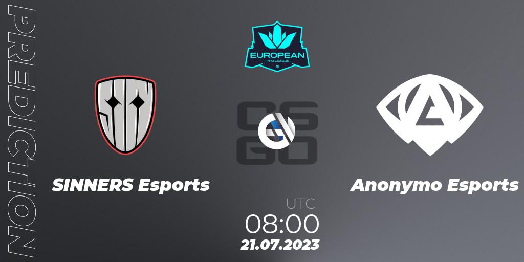 SINNERS Esports vs Anonymo Esports: Betting TIp, Match Prediction. 21.07.23. CS2 (CS:GO), European Pro League Season 9