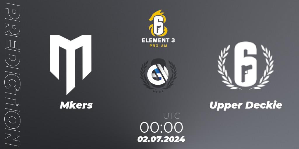 Mkers vs Upper Deckie: Betting TIp, Match Prediction. 02.07.2024 at 00:00. Rainbow Six, ELEMENT THREE