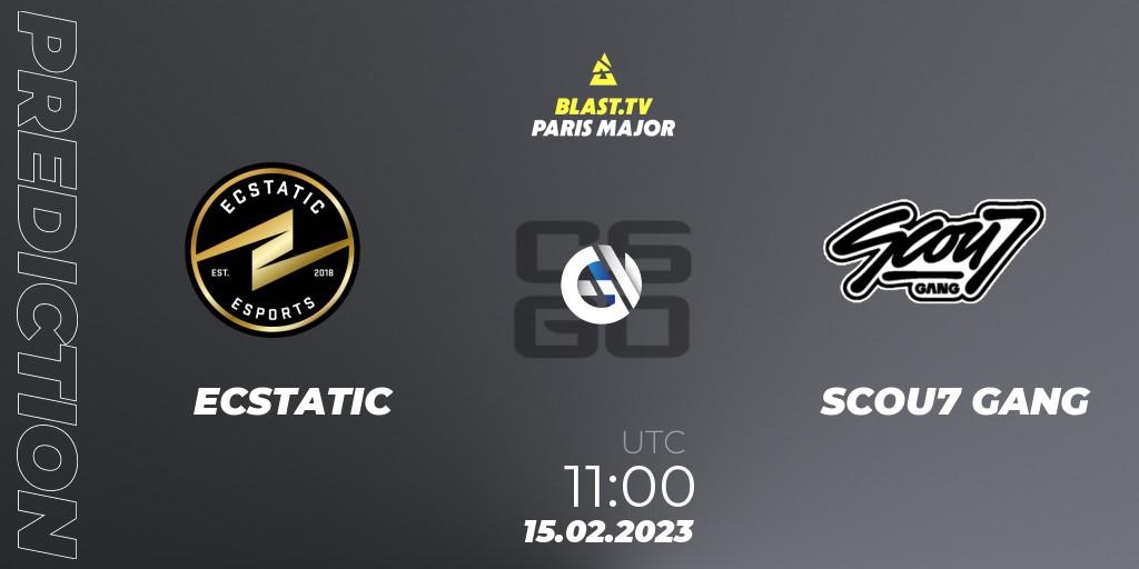 ECSTATIC vs SCOU7 GANG: Betting TIp, Match Prediction. 15.02.2023 at 11:00. Counter-Strike (CS2), BLAST.tv Paris Major 2023 Europe RMR Open Qualifier 2