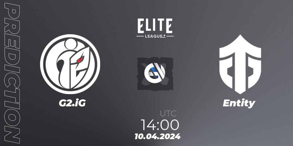 G2.iG vs Entity: Betting TIp, Match Prediction. 10.04.2024 at 14:19. Dota 2, Elite League: Round-Robin Stage