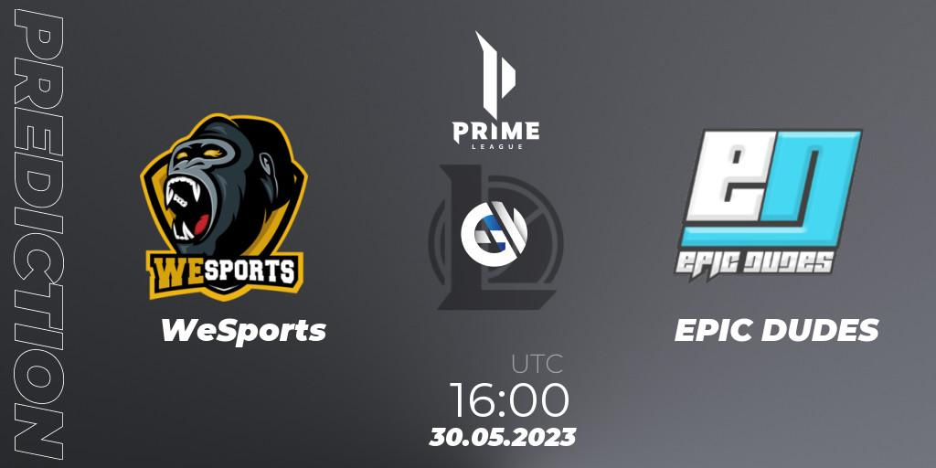 WeSports vs EPIC DUDES: Betting TIp, Match Prediction. 30.05.2023 at 16:00. LoL, Prime League 2nd Division Summer 2023