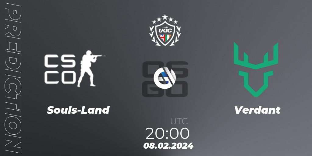 Souls-Land vs Verdant: Betting TIp, Match Prediction. 08.02.2024 at 20:00. Counter-Strike (CS2), UKIC League Season 1: Division 1