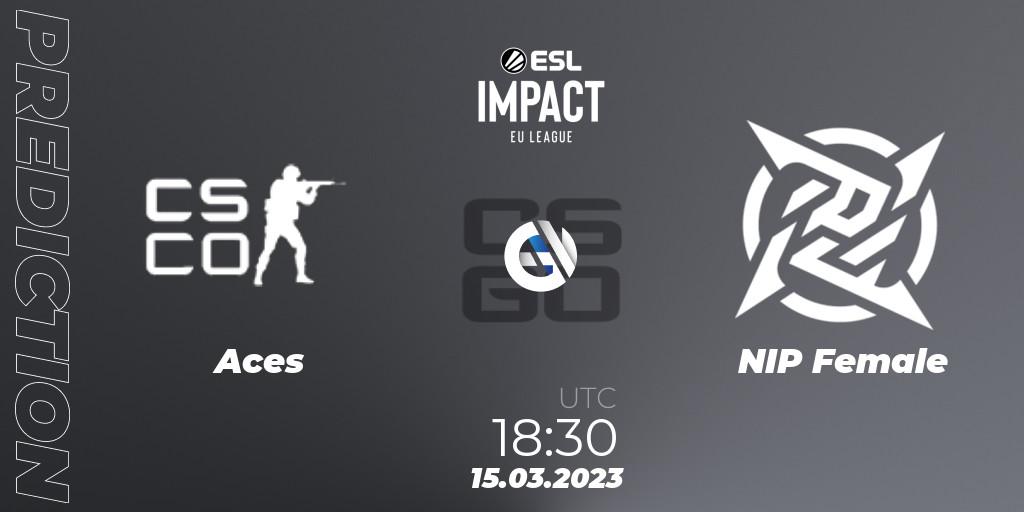 Aces vs NIP Female: Betting TIp, Match Prediction. 15.03.2023 at 18:30. Counter-Strike (CS2), ESL Impact League Season 3: European Division